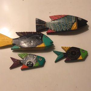 Wood hand carved and hand painted school of fish